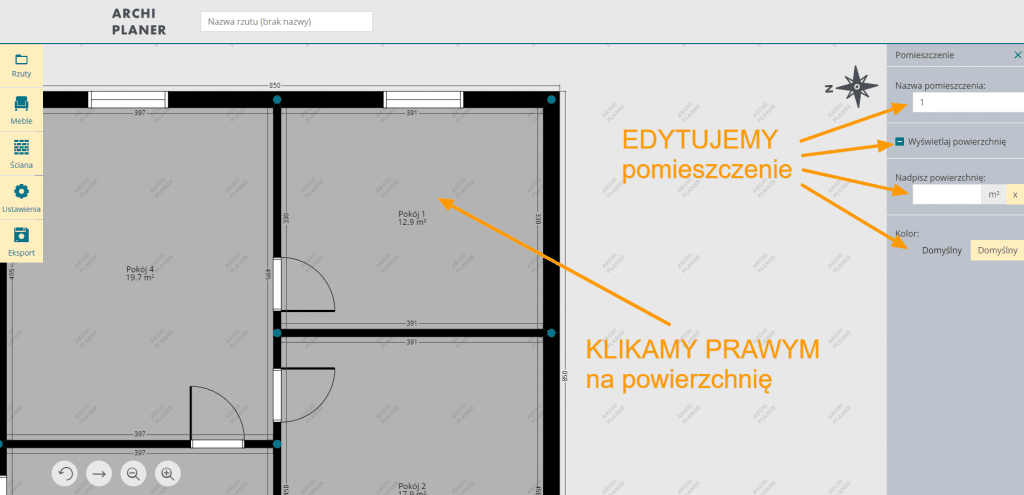 edytujemy nazwę pomieszczenia na rzucie