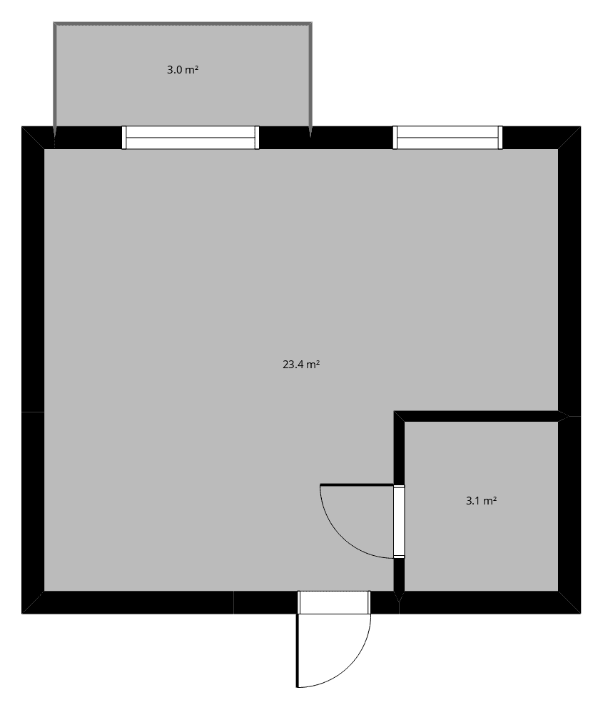 Rzut kawalerki 26,5 m² z balkonem