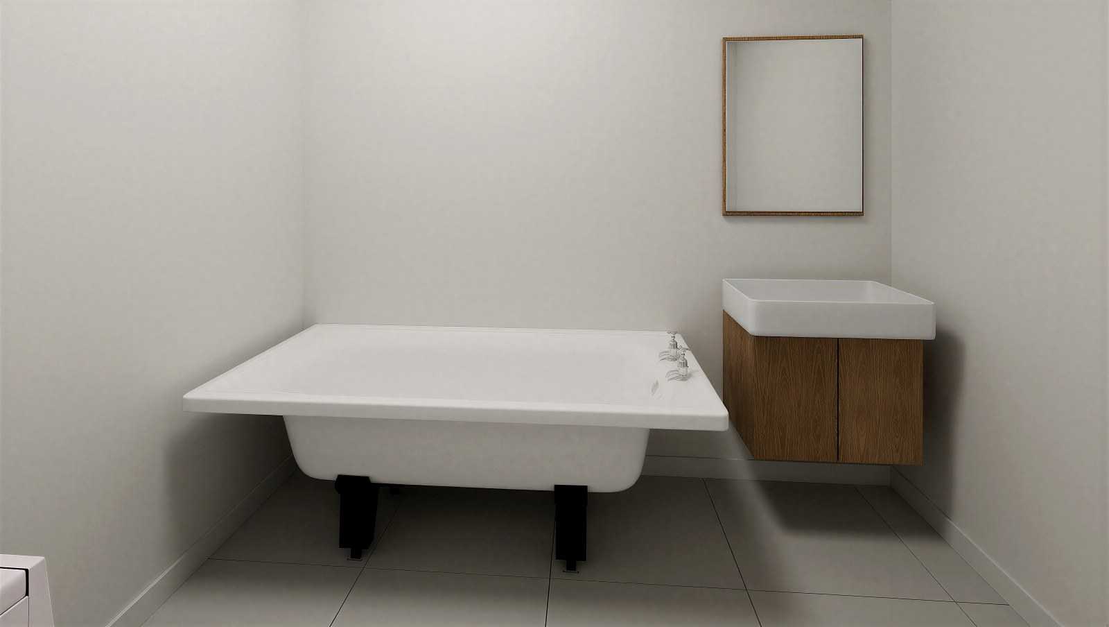 Wizualizacja łazienki 5 m² z wanną widzianej od drzwi