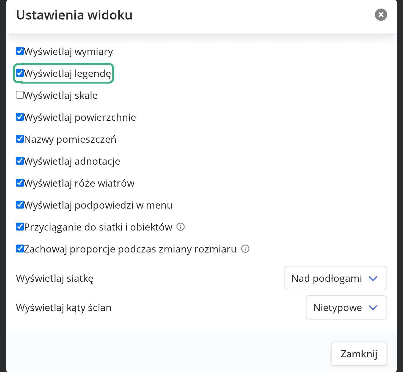Pole Wyświetlaj legendę