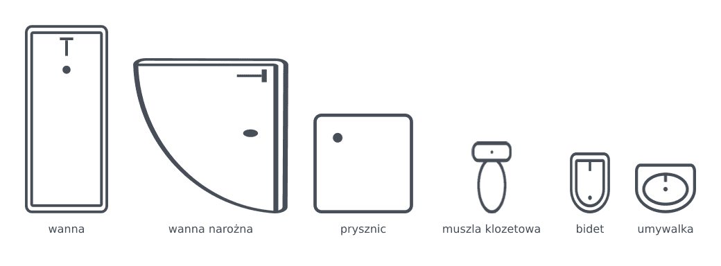 Symbole łazienki na planie mieszkania: wanna