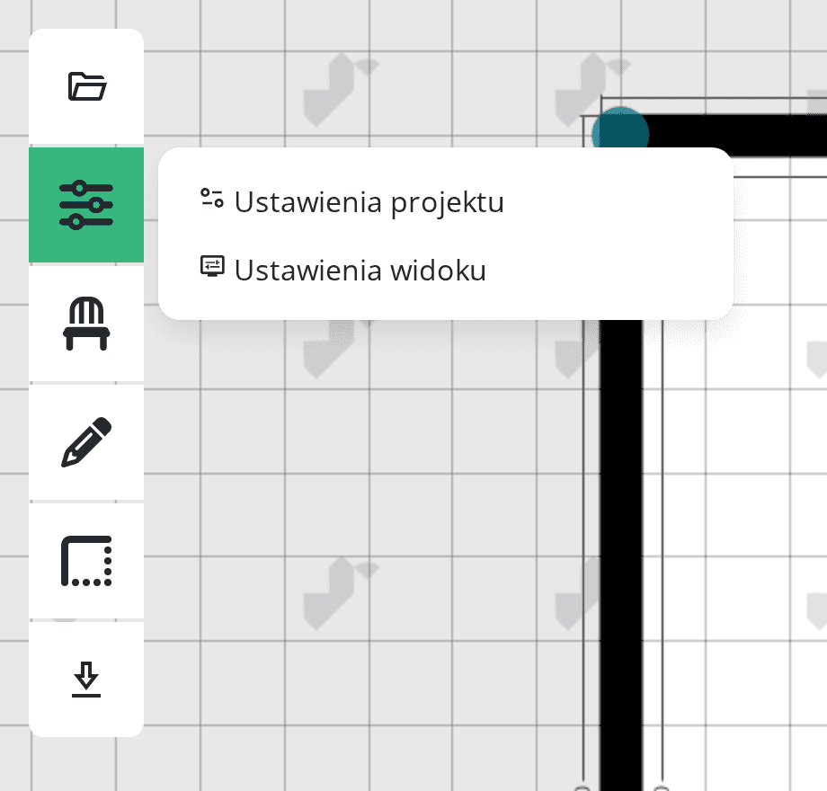 Ikona Ustawienia w menu rysownika