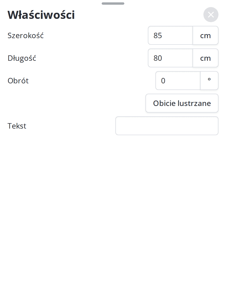 Okno właściwości mebla