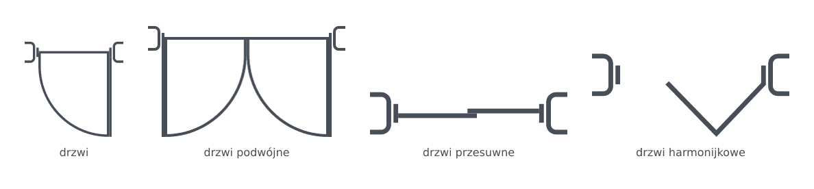 Symbole drzwi na planie: drzwi pojedyncze z łukiem