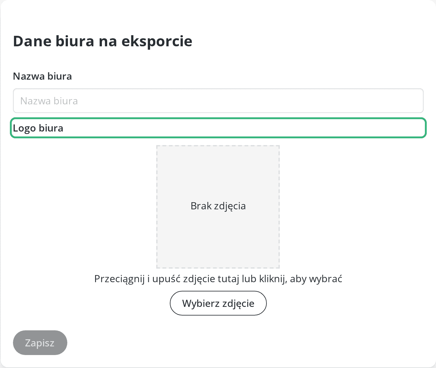 Pole Logo biura w sekcji Dane biura na eksporcie