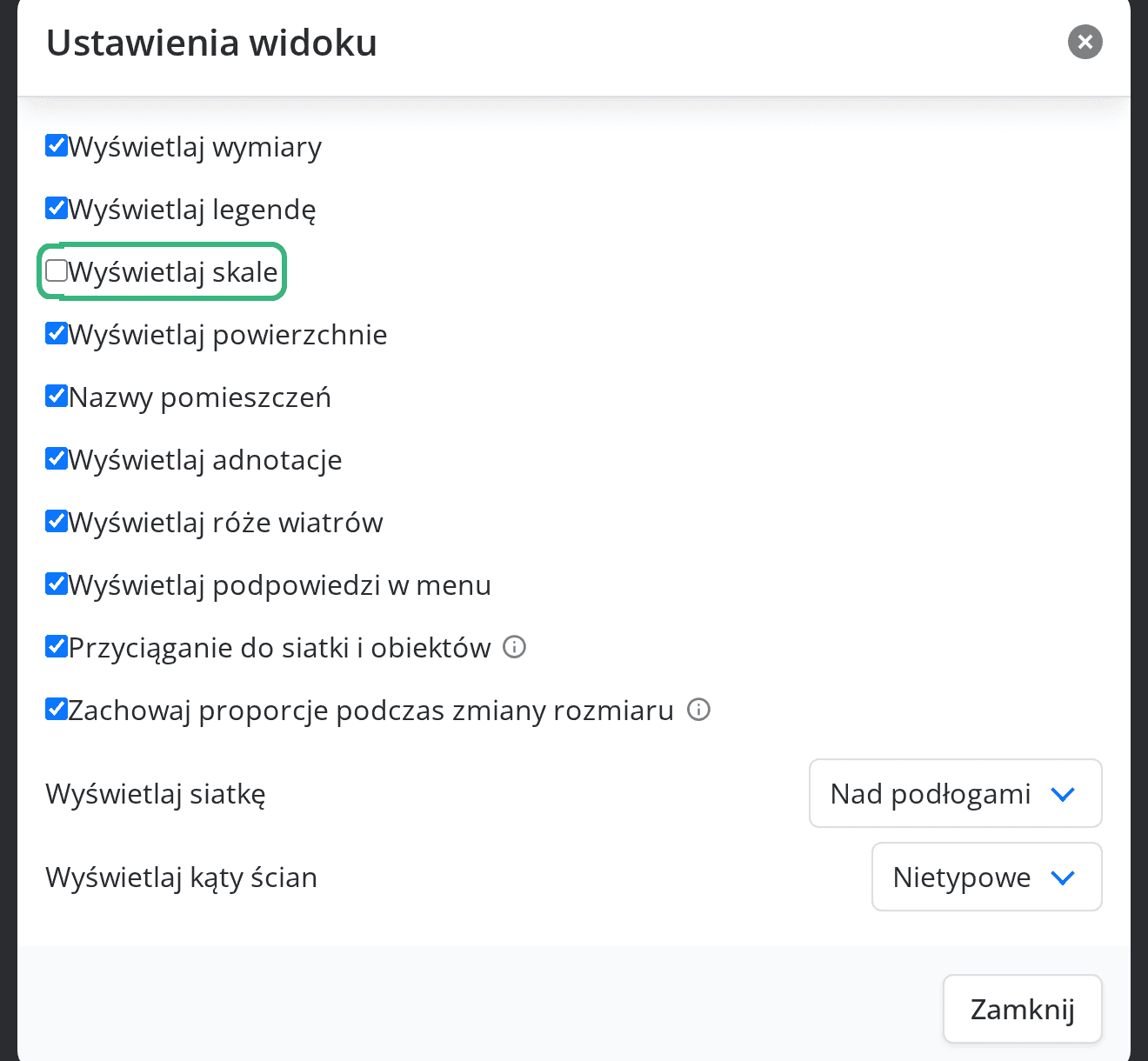 Pole Wyświetlaj skale