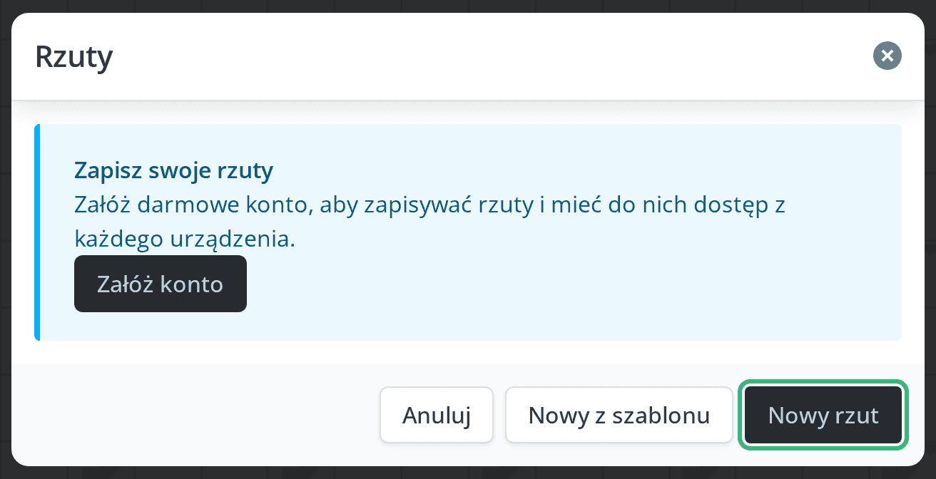 Okno Rzuty z przyciskami Nowy z szablonu i Nowy rzut