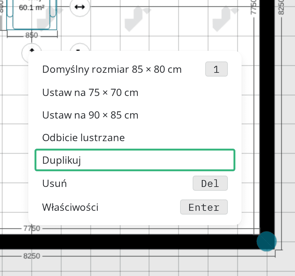 Menu z opcją Duplikuj