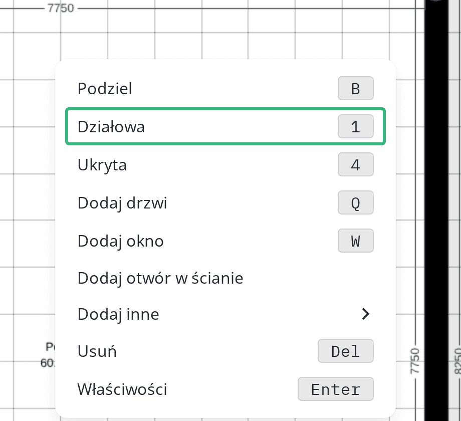 Menu ściany z wyborem typu