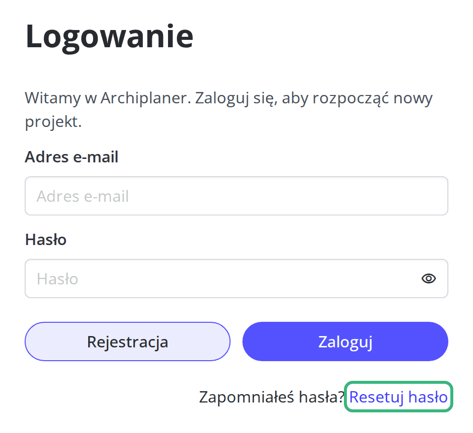Odnośnik Resetuj hasło na stronie logowania