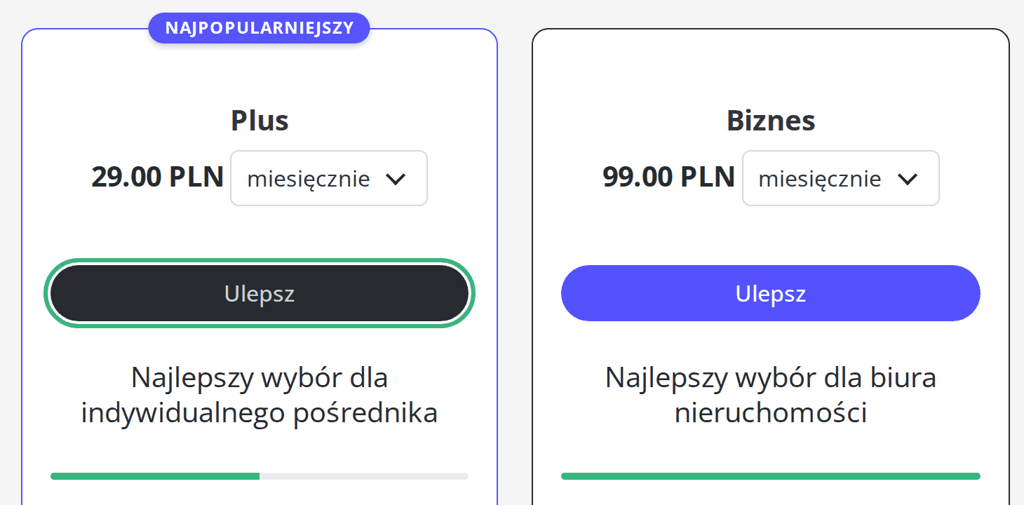 Karta planu Plus z przyciskiem Ulepsz