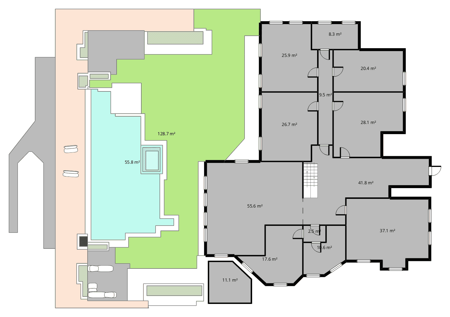Rzut domu 295 m² z wymiarami