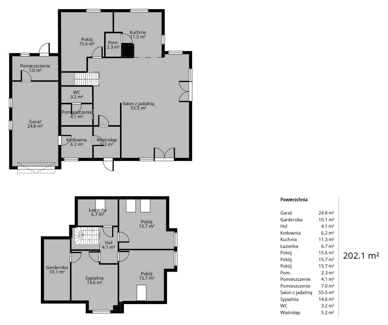 Rzut domu 202 m² z wymiarami