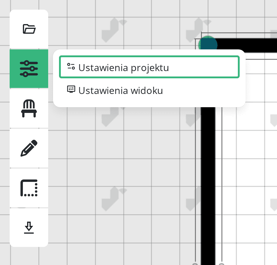 Menu Ustawienia z pozycją Ustawienia projektu