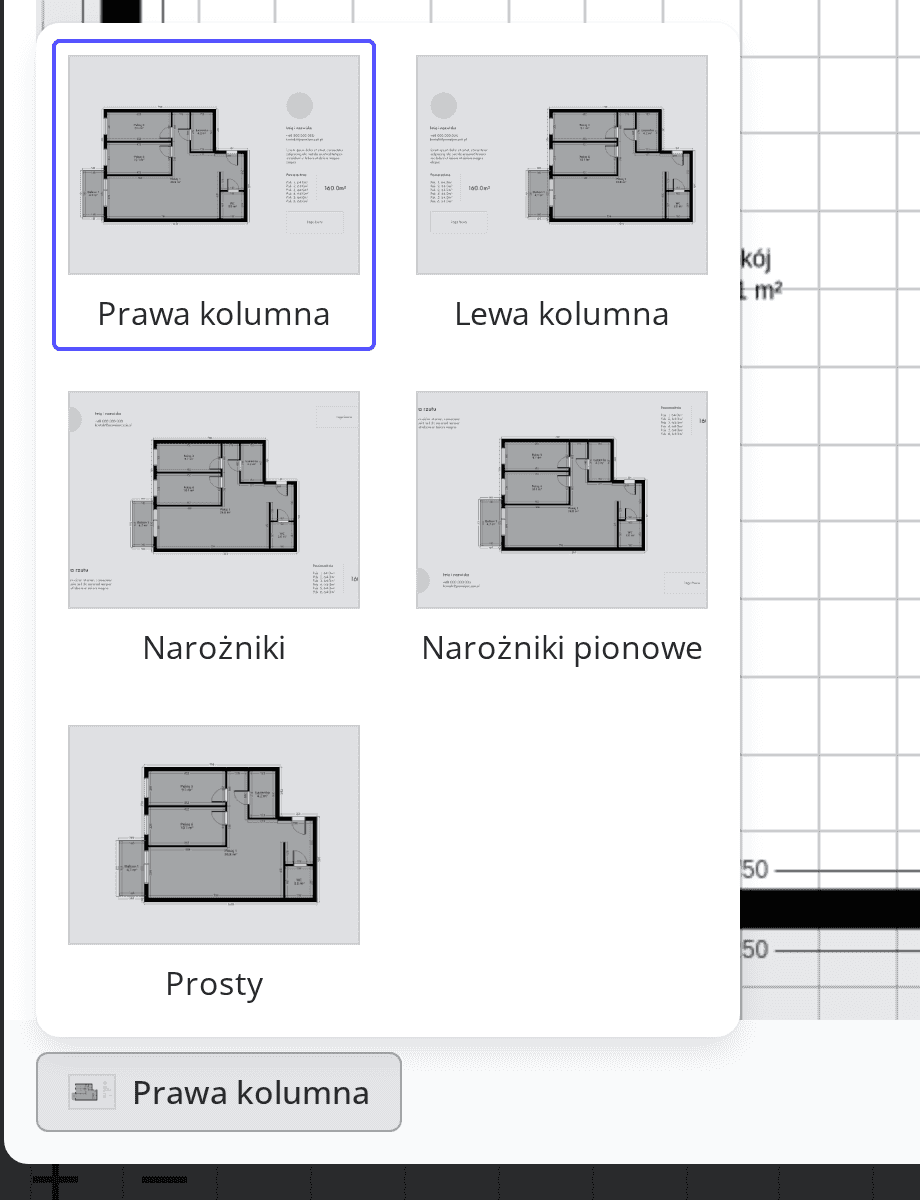 Lista miniatur szablonów eksportu