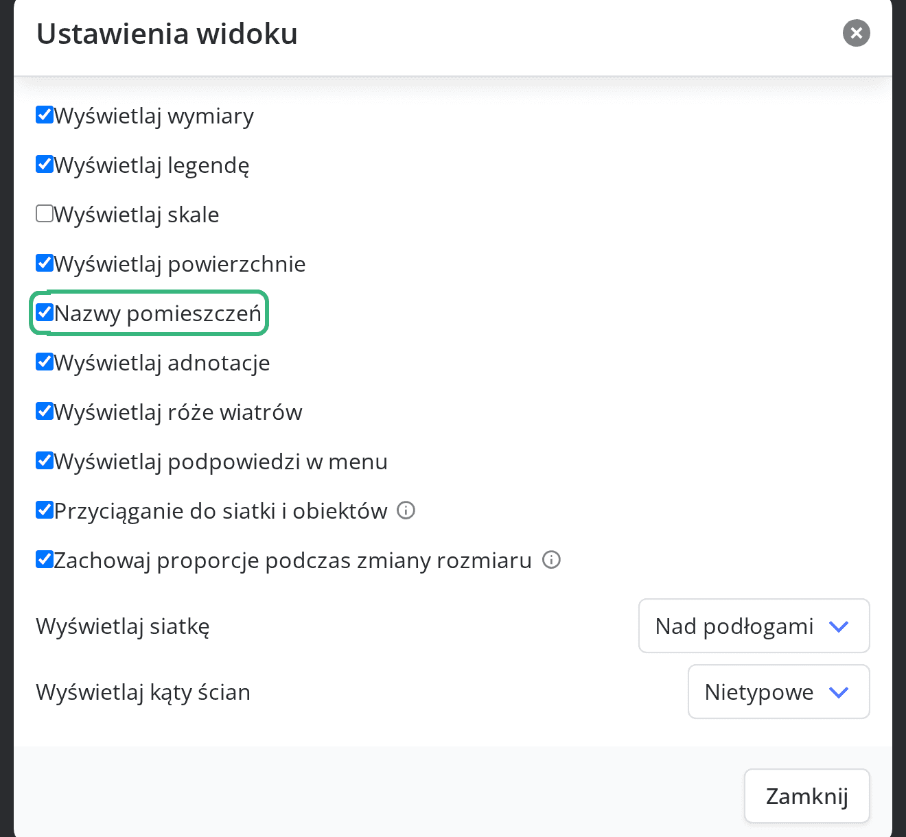 Pole Nazwy pomieszczeń