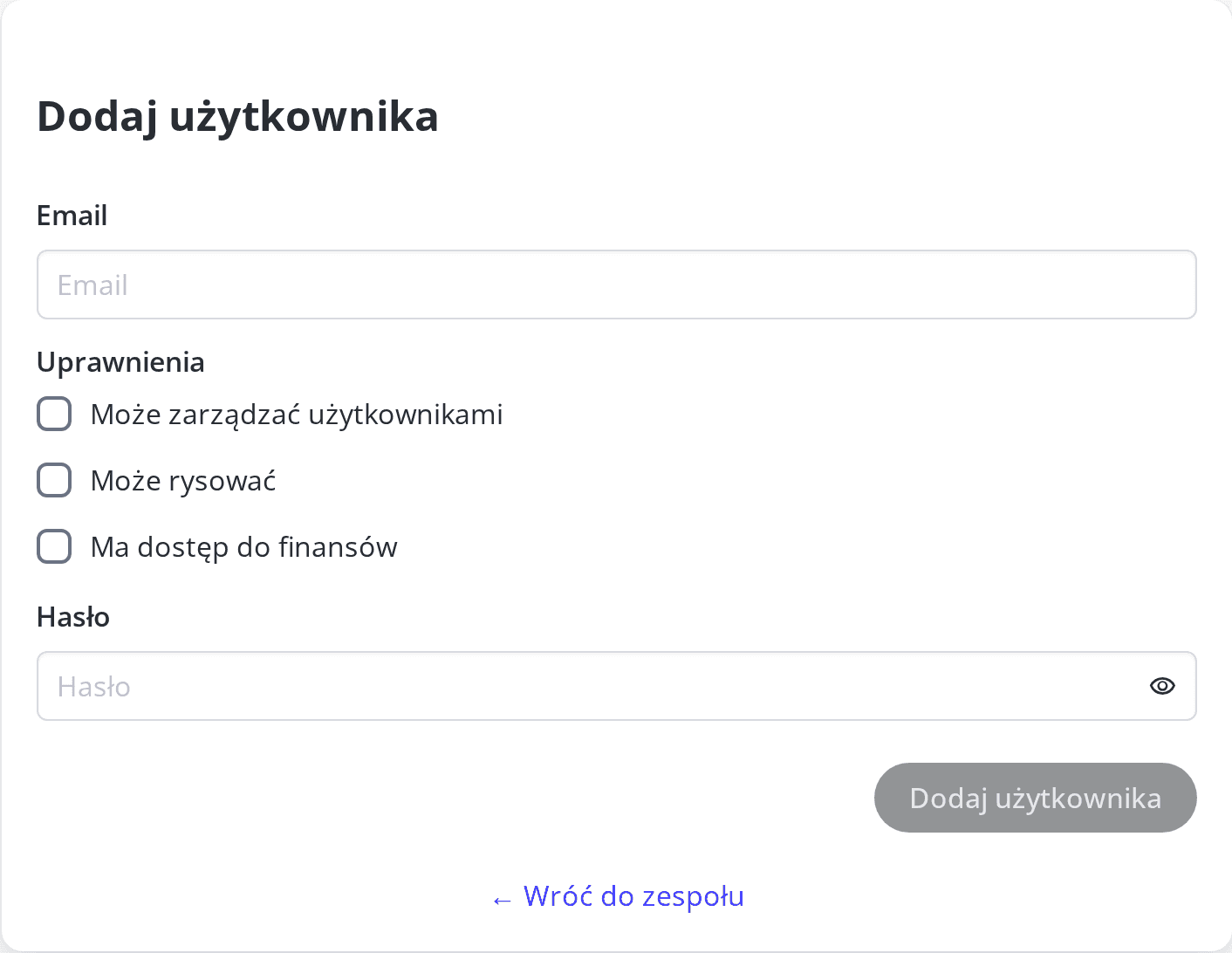 Formularz Dodaj użytkownika