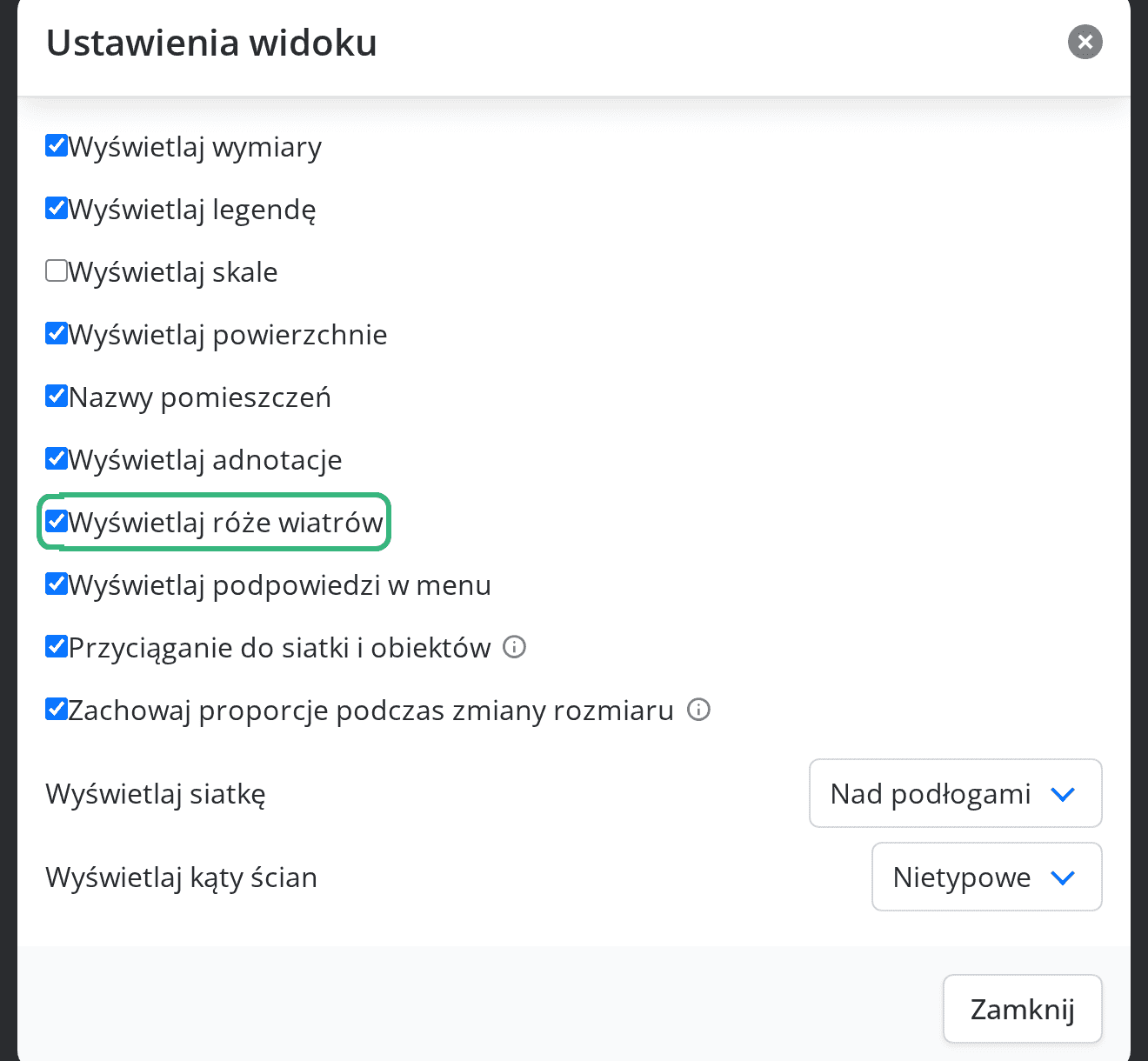 Pole Wyświetlaj róże wiatrów